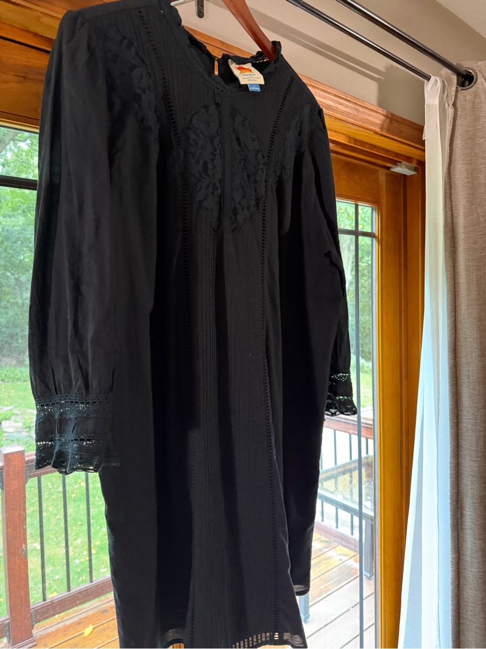 Anthropologie Black Embroidered Long-Sleeve Mini Dress